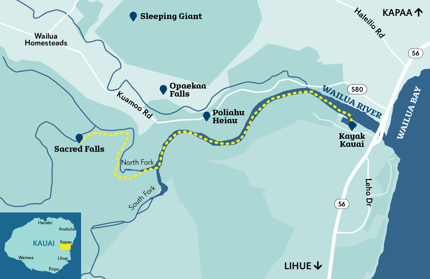 Map of Sacred Falls Kayaking Tour