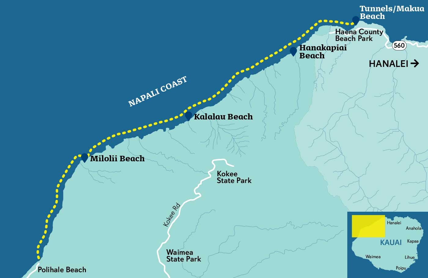 Haena to Polihale Kayaking Map