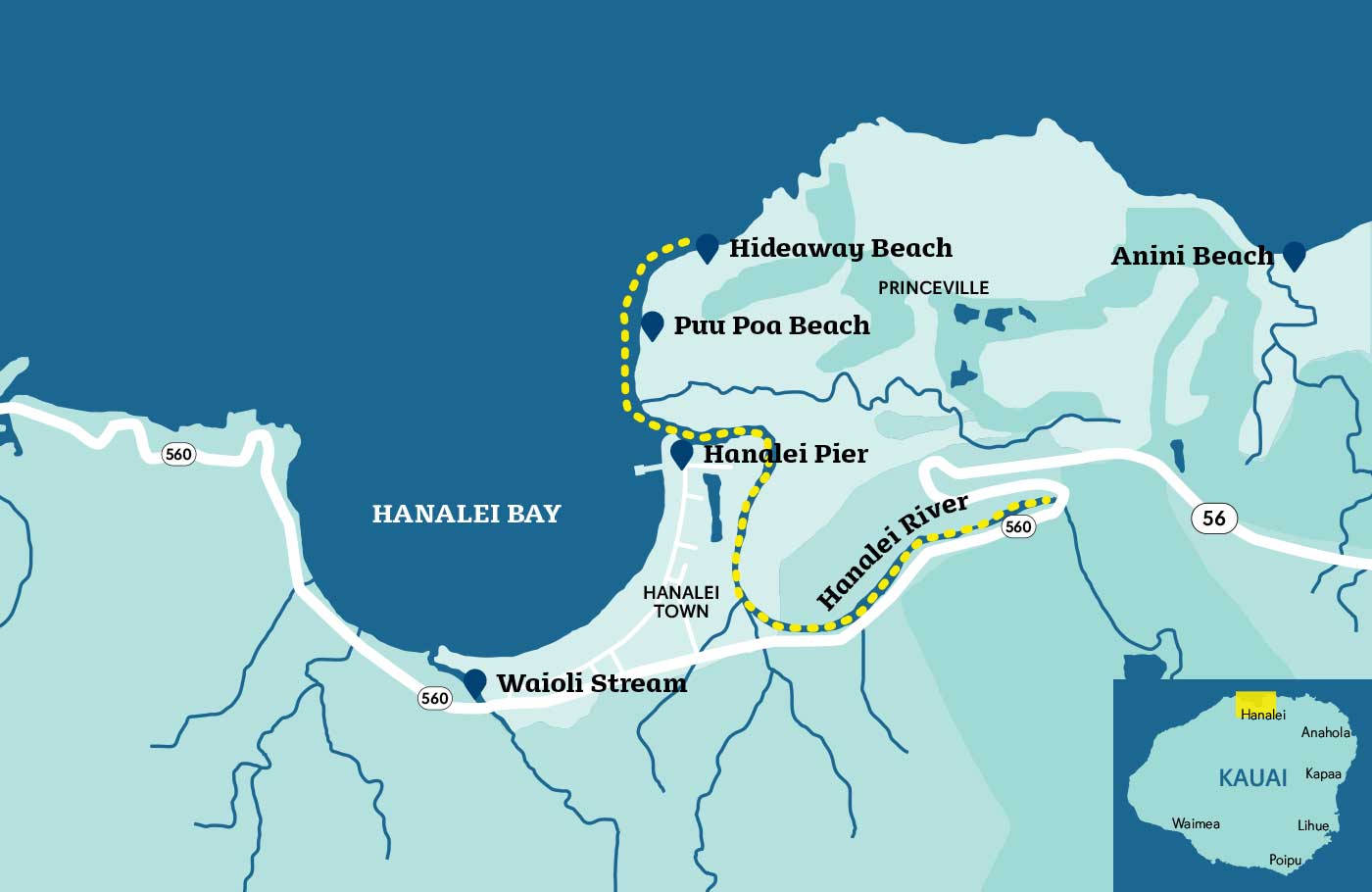 Hanalei River and Bay Paddle Map