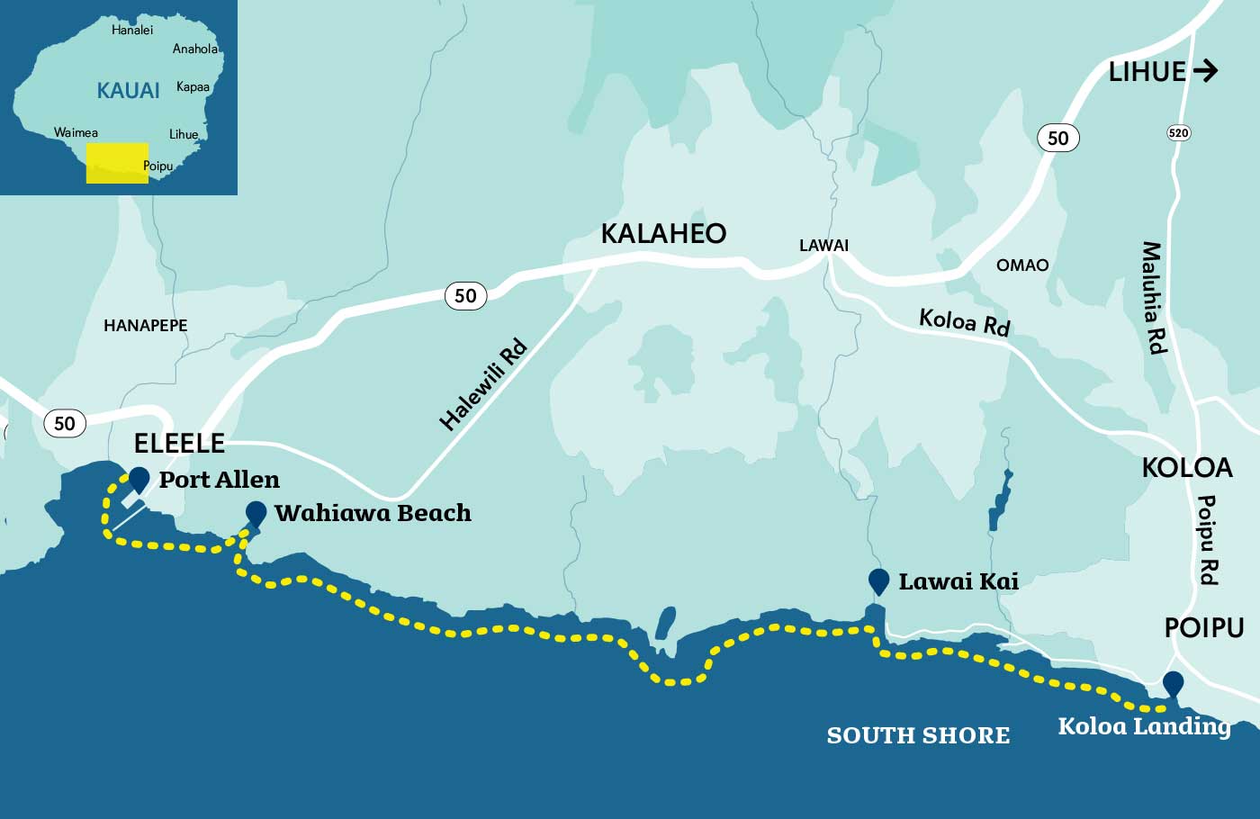 Poipu Winter Kayaking Map