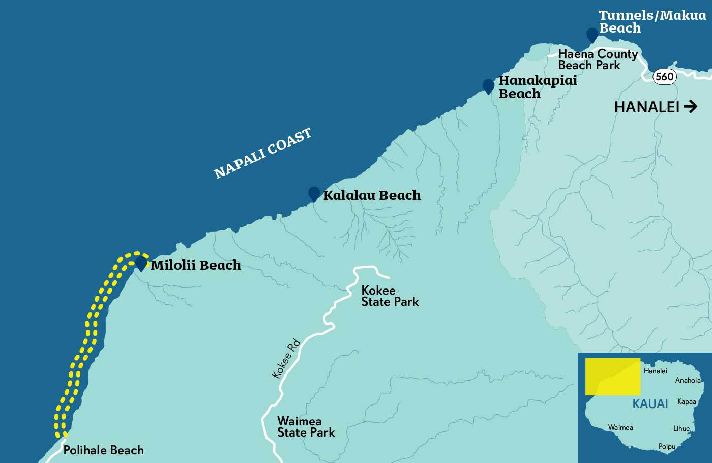 Polihale to Milolii Kayaking Tour Map