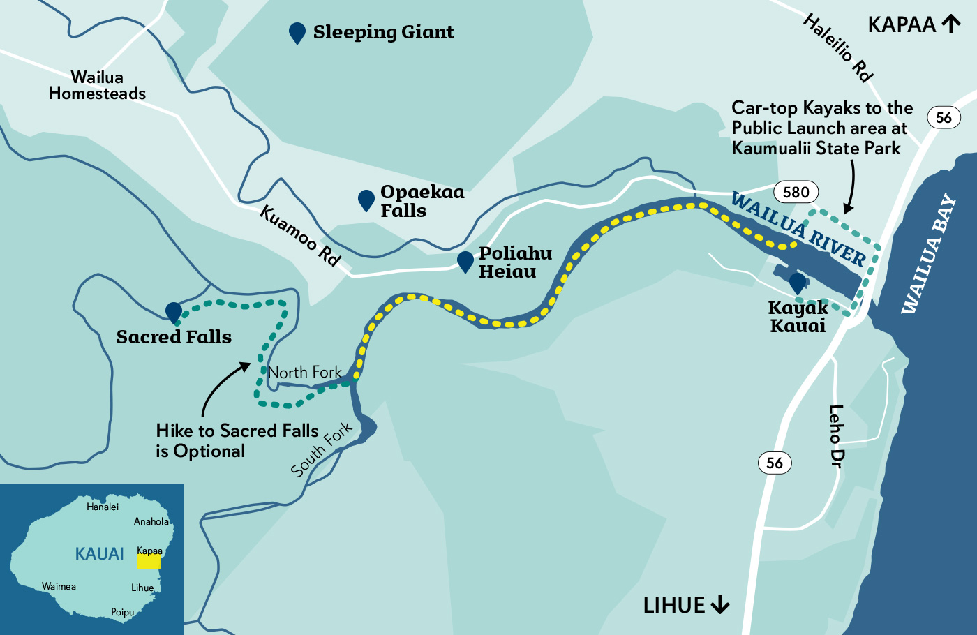 Wailua River Kayak Rentals Map